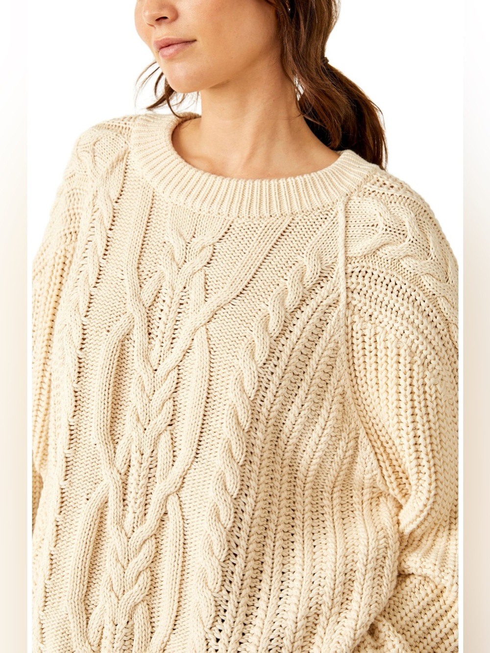 Free People Frankie Cable Cotton Sweater Ivory Medium - Picture 4 of 12